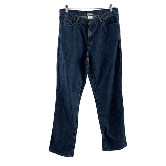 L.L. Bean Women SZ 14 M/T Blue Dark Wash 5-Pocket Straight Leg Jeans - Picture 1 of 8